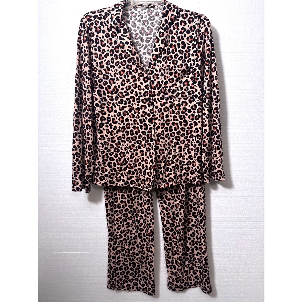 Van Winkle & Co Leopard Print Pajama Set Small Top Medium Bottoms